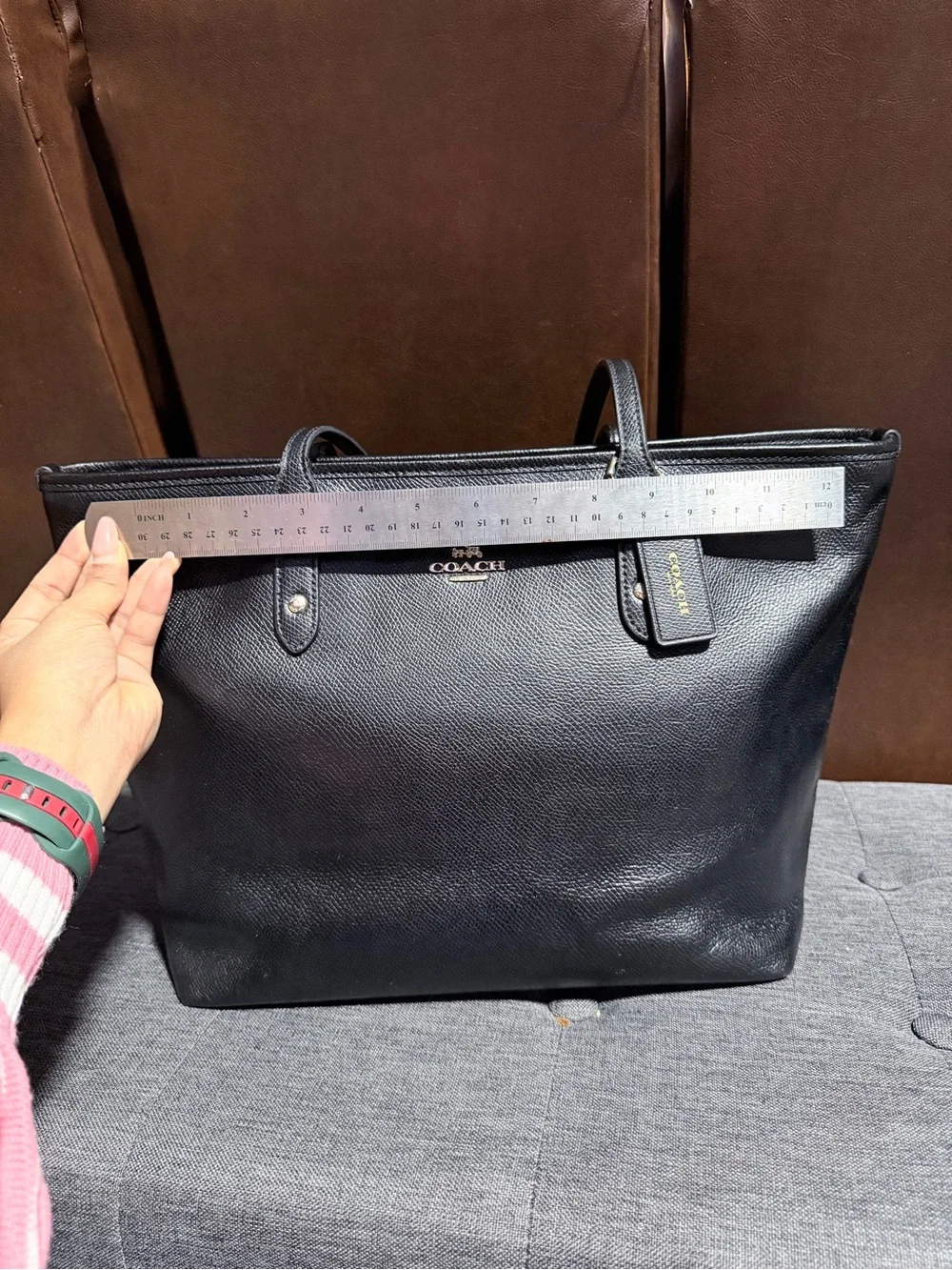 Coach Black Leather Shoulder Tote with Gold Hardware